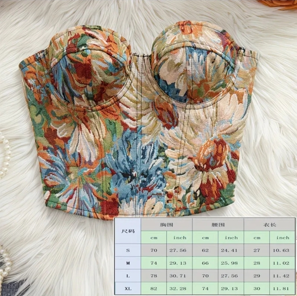 New Style French-Style Court Bandeau Tube Top with Colorful Chrysanthemum - Picture 2 of 5